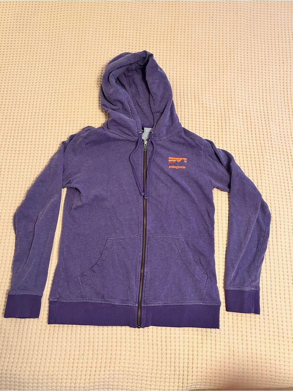Patagonia Purple Zip-Up Hoodie with Orange Logo